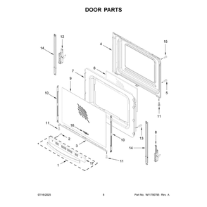 Door Parts Diagram and Parts List for YWFES3330RB2  Whirlpool Range