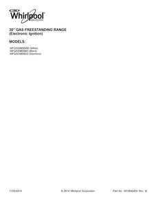 Cover Sheet Diagram and Parts List for WFG505M0BW0  Whirlpool Range