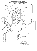TUB AND FRAME PARTS Diagram and Parts List for GU3600XTSB0  Whirlpool Dishwasher