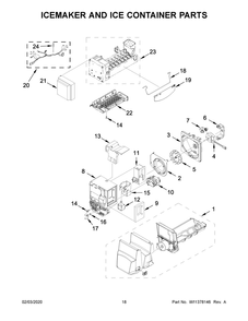 Icemaker And Ice Container Parts Diagram and Parts List for WRF555SDFZ11  Whirlpool Refrigerator