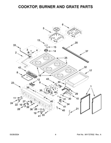 Cooktop, Burner And Grate Parts Diagram and Parts List for KFDC558JSS03  KitchenAid Range