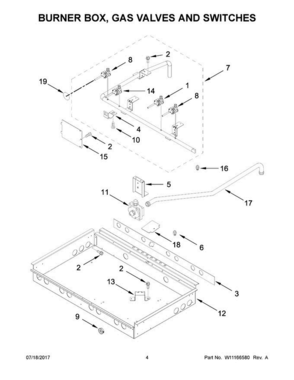03 - Burner Box, Gas Valves And Switches Diagram and Parts List for KDRS407VBU01  KitchenAid Range