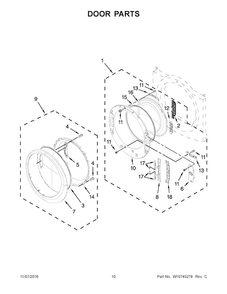 Door Parts Diagram and Parts List for WED99HEDC0  Whirlpool Dryer