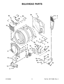 Bulkhead Parts Diagram and Parts List for WGD5605MC1  Whirlpool Dryer