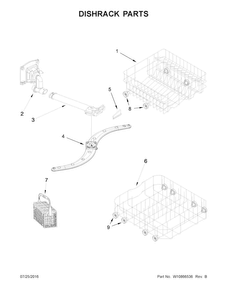Dishrack Parts Diagram and Parts List for WDF518SAFW0  Whirlpool Dishwasher
