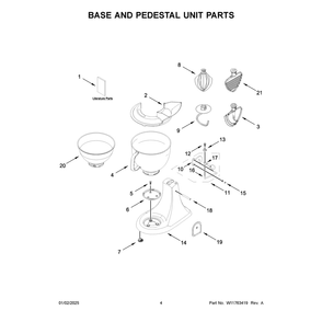Base And Pedestal Unit Parts Diagram and Parts List for KSM195PSBT5  KitchenAid Mixer