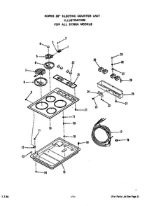 Cooktop Diagram and Parts List for 2176*0A  Roper Range