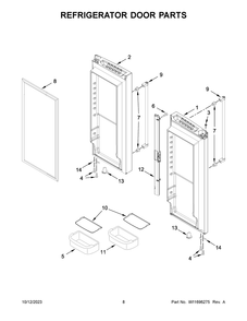 Refrigerator Door Parts Diagram and Parts List for KRFC302EBS08  KitchenAid Refrigerator