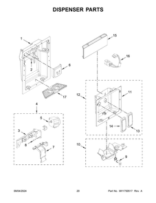 11 - Dispenser Parts Diagram and Parts List for KBSD708MSS01  Whirlpool Refrigerator