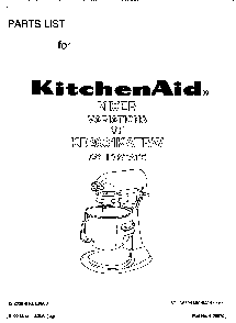 Cover Diagram and Parts List for KD2661KATRW  KitchenAid Mixer