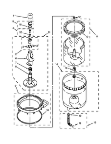 Agitator, Basket And Tub Parts Diagram and Parts List for 7MWGT3300EQ0  Whirlpool Washer Dryer Combo