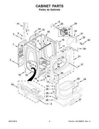 Cabinet Parts Diagram and Parts List for 7MWGD1730JQ0  Whirlpool Dryer