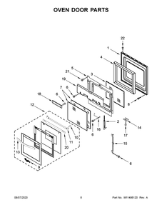 Oven Door Parts Diagram and Parts List for WOD51ES4EB02  Whirlpool Wall Oven