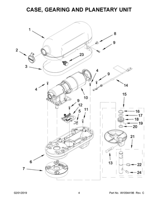 Case, Gearing And Planetary Unit Diagram and Parts List for KSM7586PMZ1  Whirlpool Mixer
