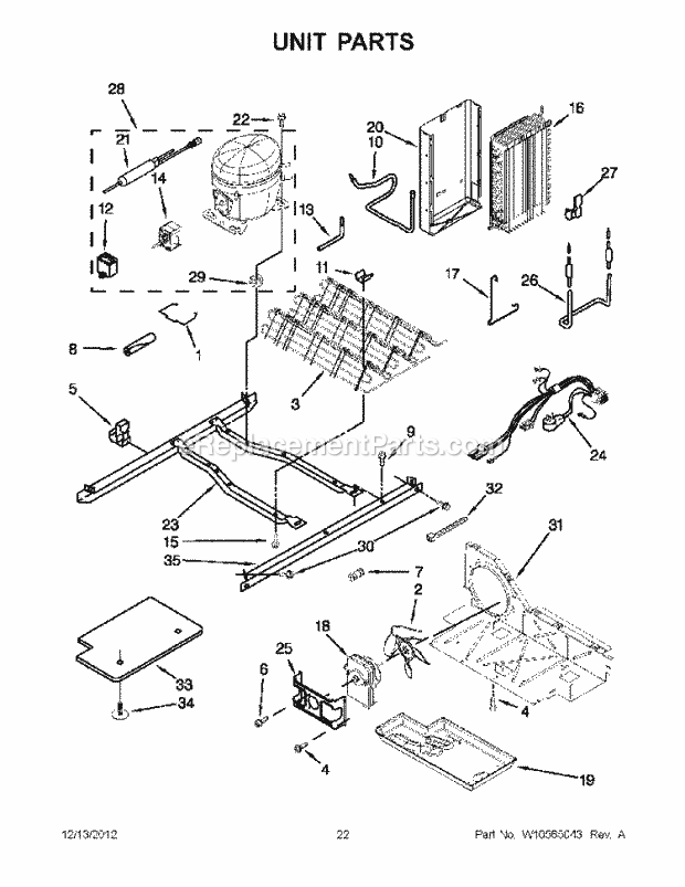 Unit Parts Diagram and Parts List for WRS322FDAW00  Whirlpool Refrigerator