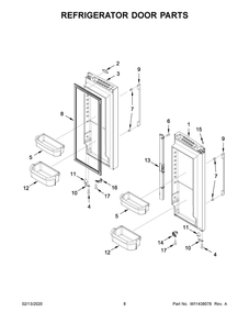 Refrigerator Door Parts Diagram and Parts List for WRFA35SWHZ04  Whirlpool Refrigerator