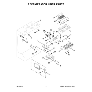 Refrigerator Liner Parts Diagram and Parts List for KBBR306ESS06  KitchenAid Refrigerator