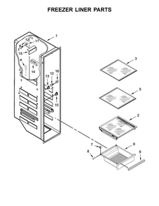 Freezer Liner Parts Diagram and Parts List for WRS586FIEH00  Whirlpool Refrigerator