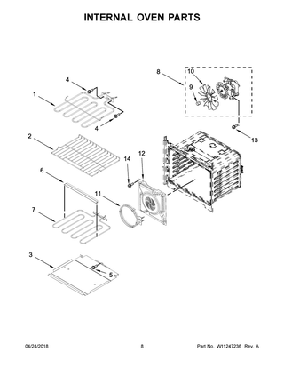 Internal Oven Parts Diagram and Parts List for IBS550DS03  Whirlpool Wall Oven