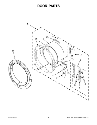 Door Parts Diagram and Parts List for WGD90HEFC1  Whirlpool Dryer