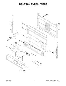 Control Panel Parts Diagram and Parts List for WFG525S0JV5  Whirlpool Range