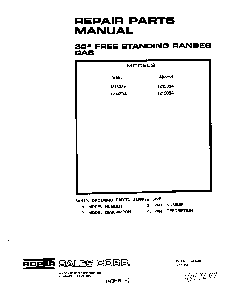 Cover Page-text Only Diagram and Parts List for 1213*3A  Roper Range