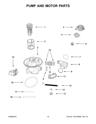 Pump And Motor Parts Diagram and Parts List for WDF550SAHS0  Whirlpool Dishwasher