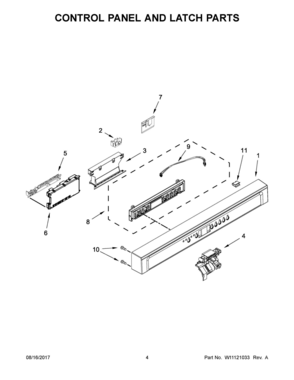 03 - CONTROL PANEL AND LATCH PARTS Diagram and Parts List for WDF770SAFZ2  Whirlpool Dishwasher