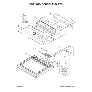 Top And Console Parts Diagram and Parts List for WGD8127LC4  Whirlpool Dryer