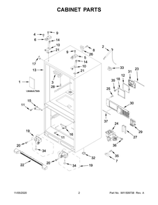 Cabinet Parts Diagram and Parts List for KRFF302ESS03  Whirlpool Refrigerator