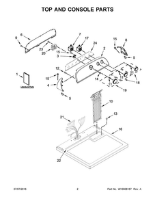 Top And Console Parts Diagram and Parts List for 7MWGD1860EM0  Whirlpool Dryer