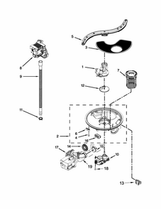Pump, Washarm And Motor Parts Diagram and Parts List for 66512723K310  Kenmore Dishwasher