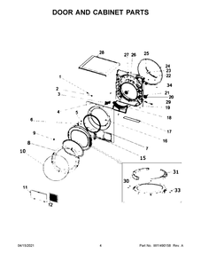 Door And Cabinet Parts Diagram and Parts List for WCD3090JW0  Whirlpool Dryer