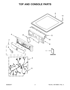 02 - TOP AND CONSOLE PARTS Diagram and Parts List for YMED8200FC1  Whirlpool Dryer