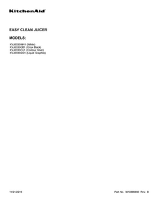 Cover Sheet Diagram and Parts List for KVJ0333WH1  KitchenAid Juicer