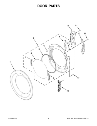 Door Parts Diagram and Parts List for 8TWED5620HW0  Whirlpool Dryer