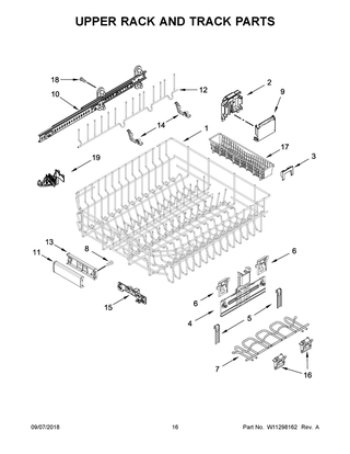 Upper Rack And Track Parts Diagram and Parts List for KDTM704EBS3  Whirlpool Dishwasher