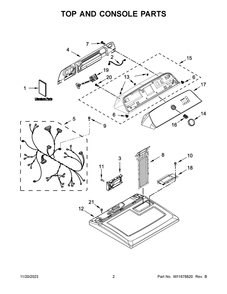 Top And Console Parts Diagram and Parts List for WGD6150PW0  Whirlpool Dryer
