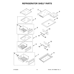 Refrigerator Shelf Parts Diagram and Parts List for KBSN702MPA01  KitchenAid Refrigerator