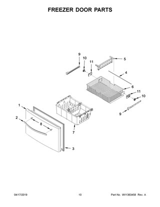 Freezer Door Parts Diagram and Parts List for WRF555SDHB01  Whirlpool Refrigerator