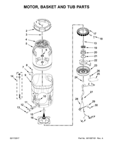 Motor, Basket And Tub Parts Diagram and Parts List for WTW7300DW2  Whirlpool Washer