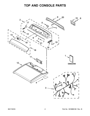 02 - TOP AND CONSOLE PARTS Diagram and Parts List for YWED8500DW3  Whirlpool Dryer