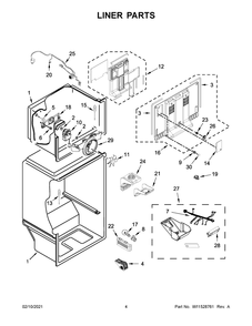 Liner Parts Diagram and Parts List for WRT138FZDB03  Whirlpool Refrigerator