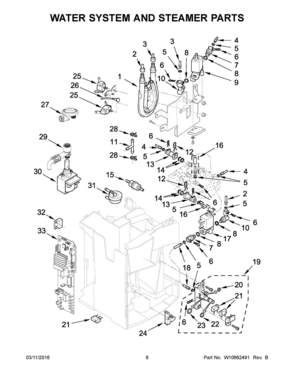 05 - WATER SYSTEM AND STEAMER PARTS Diagram and Parts List for JBC7624BS0  Whirlpool Coffee Maker