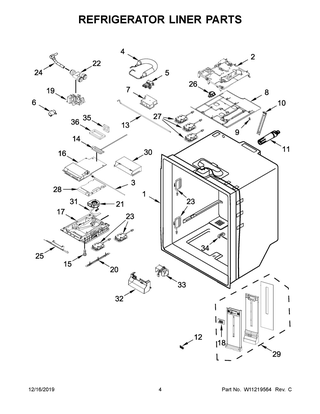 Refrigerator Liner Parts Diagram and Parts List for WRF767SDHV00  Whirlpool Refrigerator