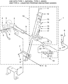 Burner Assembly Parts Diagram and Parts List for MLG27PRFWW0  Whirlpool Dryer