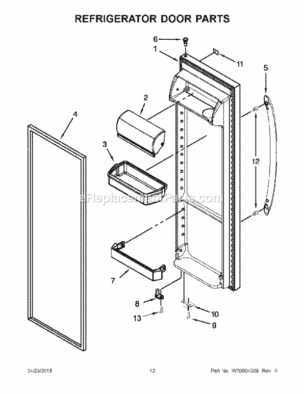 REFRIGERATOR DOOR PARTS Diagram and Parts List for WRS325FDAM02  Whirlpool Refrigerator