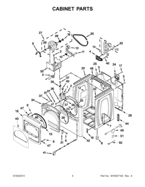 02 - CABINET PARTS Diagram and Parts List for YWED8100BW0  Whirlpool Dryer