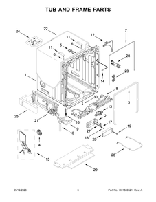 Tub And Frame Parts Diagram and Parts List for KDFE204KWH2  KitchenAid Dishwasher