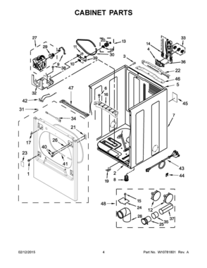 03 - CABINET PARTS Diagram and Parts List for YWED8000DW1  Whirlpool Dryer